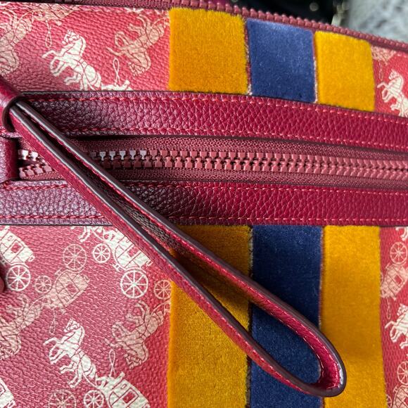 Like New Coach Red Horse Carriage Varsity Stripe Large Zip Wristlet Pouch - Picture 10 of 10
